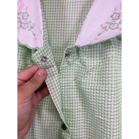 Dreamcrest Green Gingham Seersucker Duster Housecoat Robe with Embroidered  2X - Picture 4 of 7